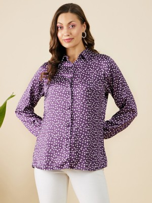 Aarvia Women Printed Casual Purple Shirt