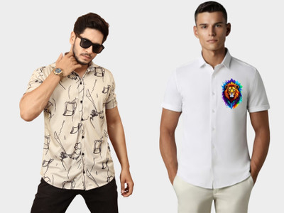 Emporium Men Printed Casual Brown, White Shirt(Pack of 2)