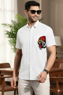 Siya Fashion Men Printed Casual White Shirt