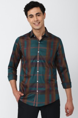 Simon Carter London Men Checkered Casual Dark Blue Shirt