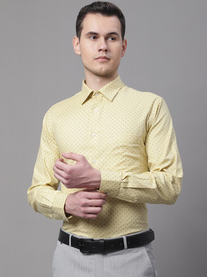 CANTABIL Men Self Design Formal Yellow Shirt