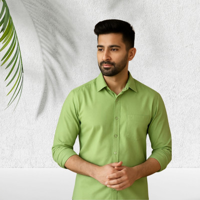 Nextfit Men Solid Casual Green Shirt
