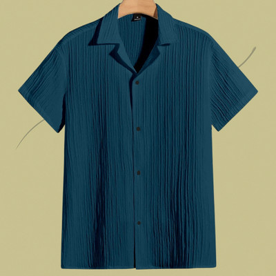Looksky Men Self Design Casual Green Shirt