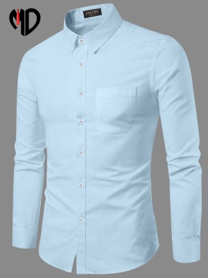 MILDIN Men Solid Casual Light Blue Shirt