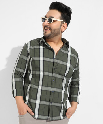 Instafab Plus Men Checkered Casual Dark Green Shirt