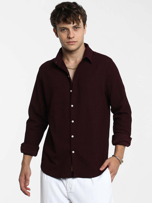 INDICLUB Men Self Design Casual Purple Shirt