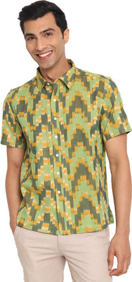 Fabindia Men Printed Casual Green Shirt