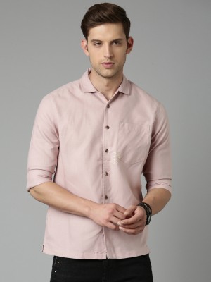 OOKO KAKA Men Solid Casual Pink Shirt