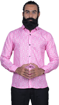 GANGAUR CREATION Men Floral Print Casual Pink Shirt