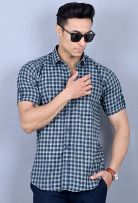BlackLilly Men Checkered Casual White, Grey, Dark Blue Shirt