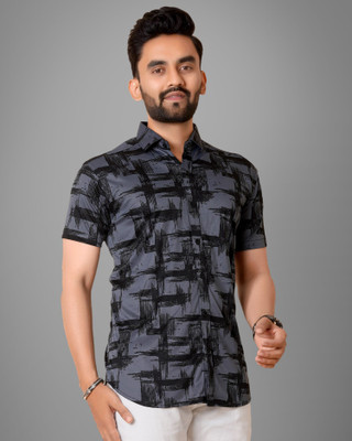 SURRT FASHION Men Printed Casual Grey, Black Shirt