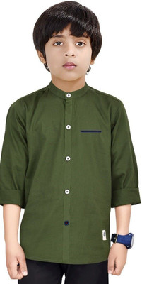 crane Boys Solid Casual Dark Green Shirt