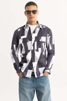 Snitch Men Self Design Casual Black Shirt