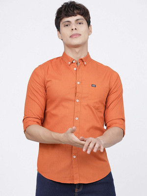 The Indian Garage Co. Men Solid Casual Orange Shirt