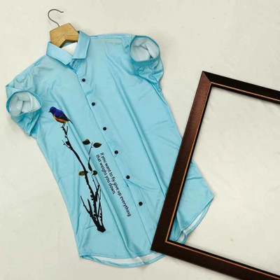 COOL BOY Men Printed Casual Blue Shirt