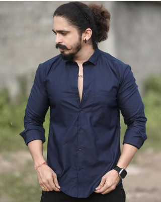 jumi enterprise Men Solid Casual Dark Blue Shirt
