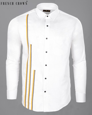 HOC Men Striped Casual White Shirt