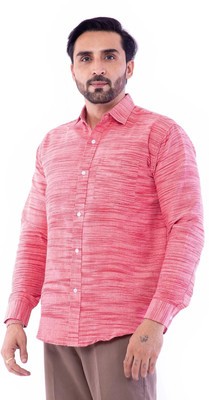DESHBANDHU KHADI Men Woven Design Casual Pink Shirt