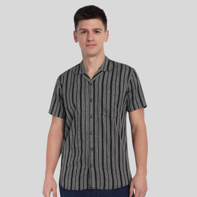 Garment Globe Men Striped Casual Black Shirt