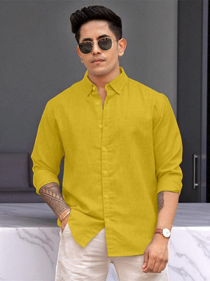 Yanthi Store Men Solid Casual Yellow Shirt