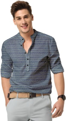 RIYASBELLA ART Men Printed Casual White, Dark Blue Shirt