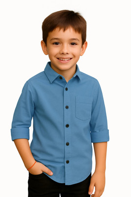 jabak creation Boys Solid Casual Light Blue Shirt