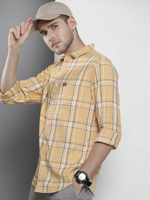 The Indian Garage Co. Men Checkered Casual Beige Shirt