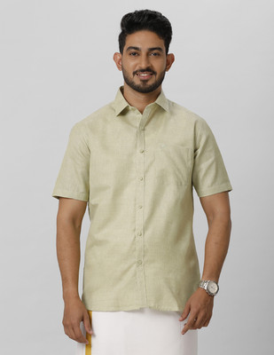 Ramraj Cotton Men Solid Casual Light Green Shirt