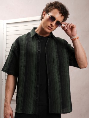 LOCOMOTIVE Men Printed Casual Green Shirt