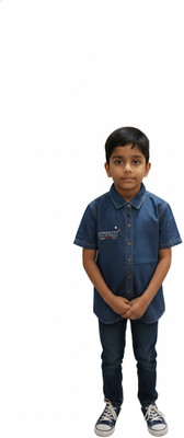 DANDD INC Boys Self Design Casual Dark Blue Shirt