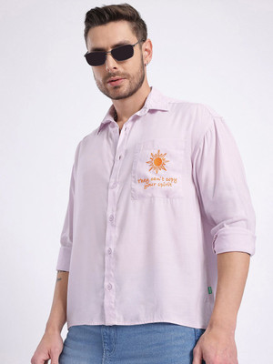 Glitchez Men Solid Casual Purple Shirt