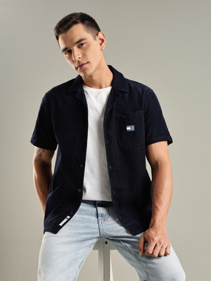 TOMMY HILFIGER Men Self Design Casual Blue Shirt