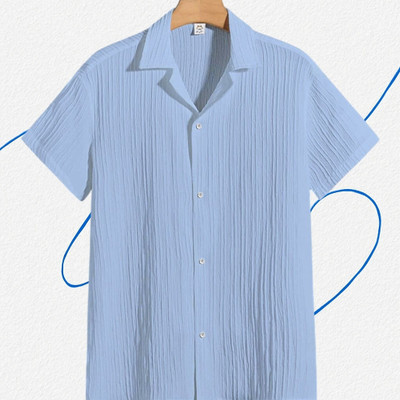 A Dearise Trend Men Self Design Casual Light Blue Shirt