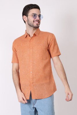 QUMASH Men Self Design Casual Orange Shirt