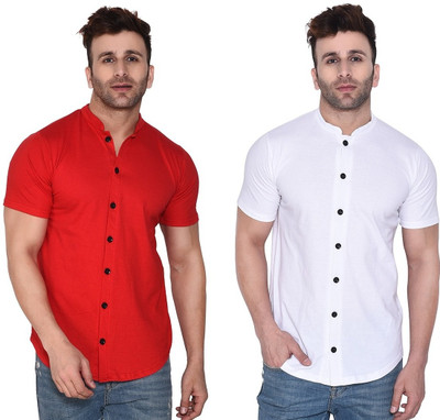 BEYOU FASHION Men Solid Formal Red, White Shirt(Pack of 2)