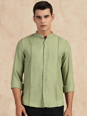 THOMAS SCOTT Men Self Design Formal Green Shirt