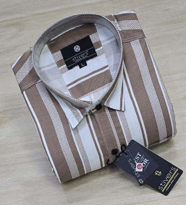STIVERS Men Striped Casual Brown, White Shirt