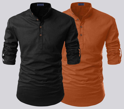 Fifth U Men Solid Straight Kurta(Gold)