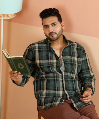 Instafab Plus Men Checkered Casual Green Shirt