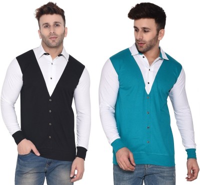 Lawful Casual Men Solid Casual Black, Light Green Shirt(Pack of 2)