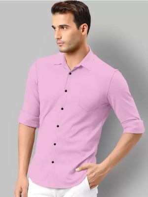 MISHREE Men Embroidered, Geometric Print, Polka Print, Self Design, Solid, Striped Casual Pink Shirt