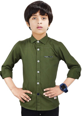 Paper Crane Boys Solid Casual Dark Green Shirt