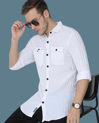 Manav Creation Men Self Design Casual White Shirt