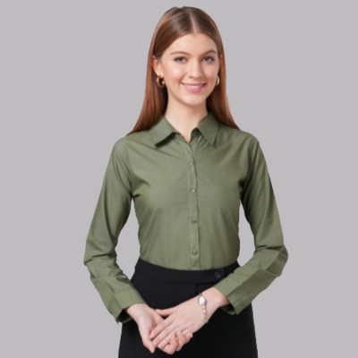 SKENX Women Solid Formal Green Shirt