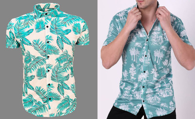 Lonexo Men Printed Casual Light Blue, White, Brown Shirt(Pack of 2)