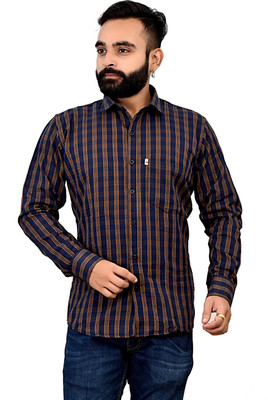 Marc Laurent Men Checkered Formal Brown, Blue Shirt