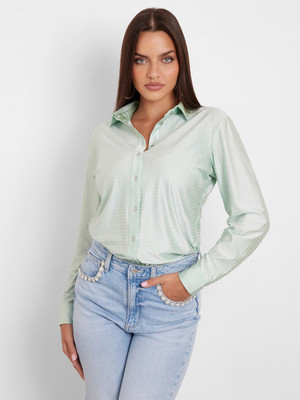 GUESS Women Self Design Casual Green Shirt