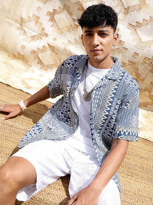 The Indian Garage Co. Men Printed Casual Blue Shirt