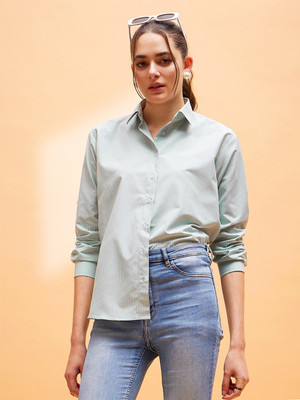 SASSAFRAS Women Striped Casual Green Shirt
