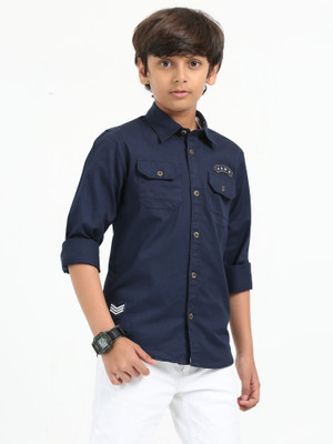 ROCKET SCIENCE Boys Solid Casual Dark Blue Shirt